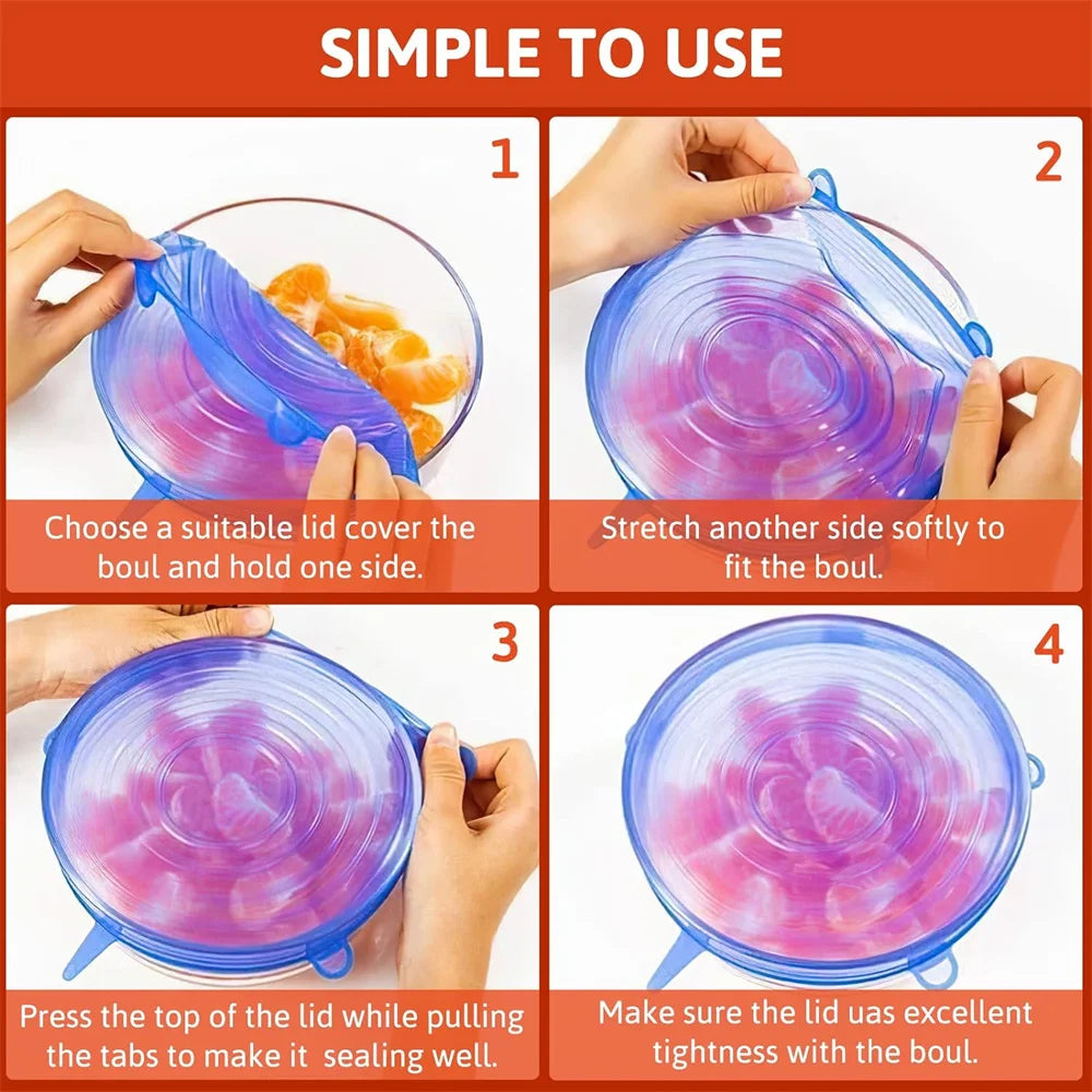 Food Cover Jadu – Reusable Silicone Stretch Lids Set of 6 | Leak-Proof