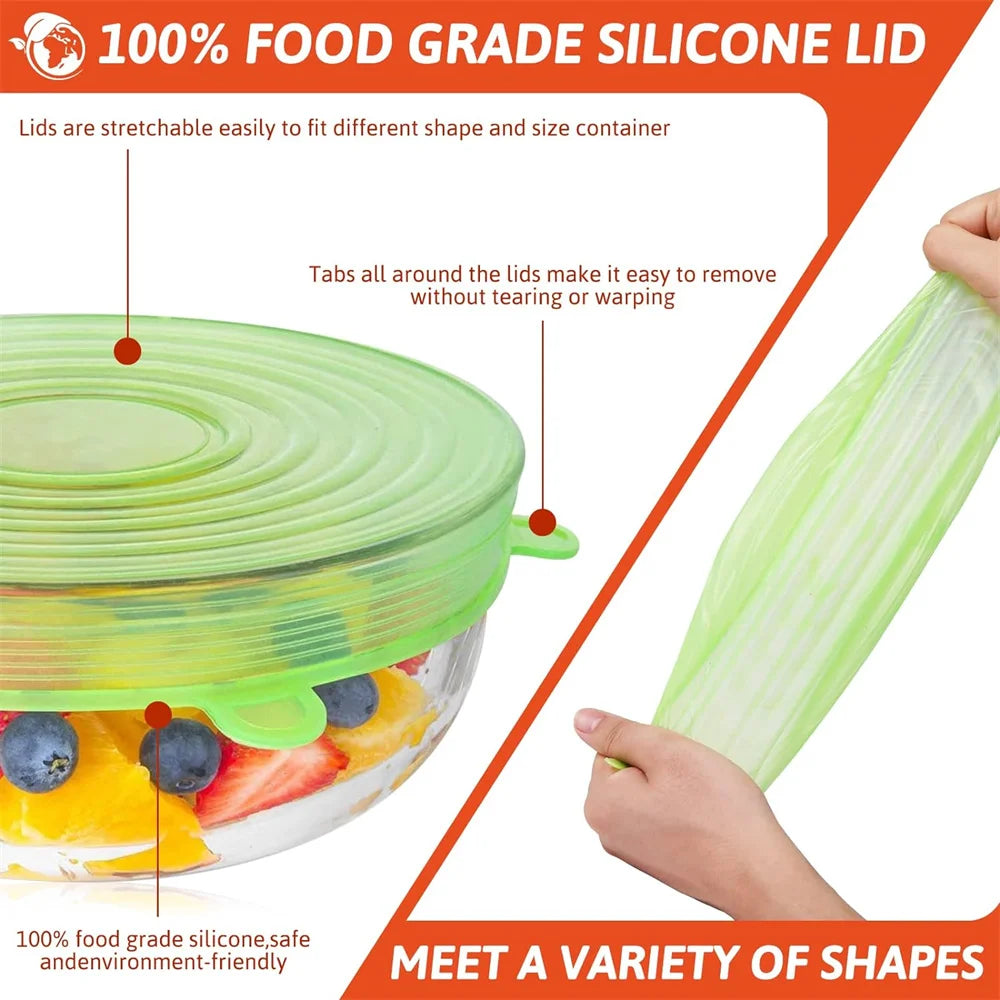 Food Cover Jadu – Reusable Silicone Stretch Lids Set of 6 | Leak-Proof