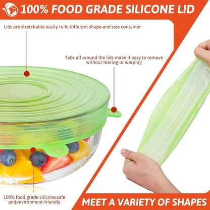 Food Cover Jadu – Reusable Silicone Stretch Lids Set of 6 | Leak-Proof